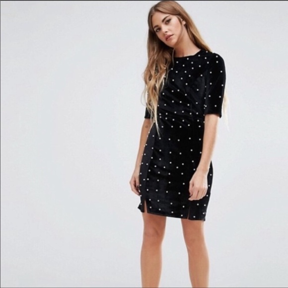 NEW ASOS black velvet pearl shift dress cocktail party NWT 2407 - Picture 1 of 14